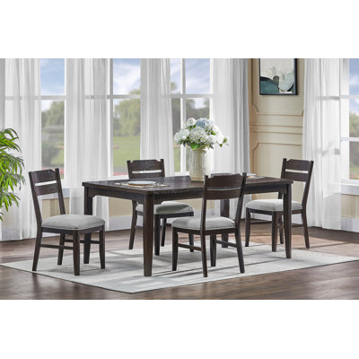 5pc Beautiful Rectangular Dining Table Dark Oak Finish Upholstered Chair Wooden Furniture Dining Room Furniture