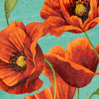Coquelicots rouges sur bleu sarcelle I