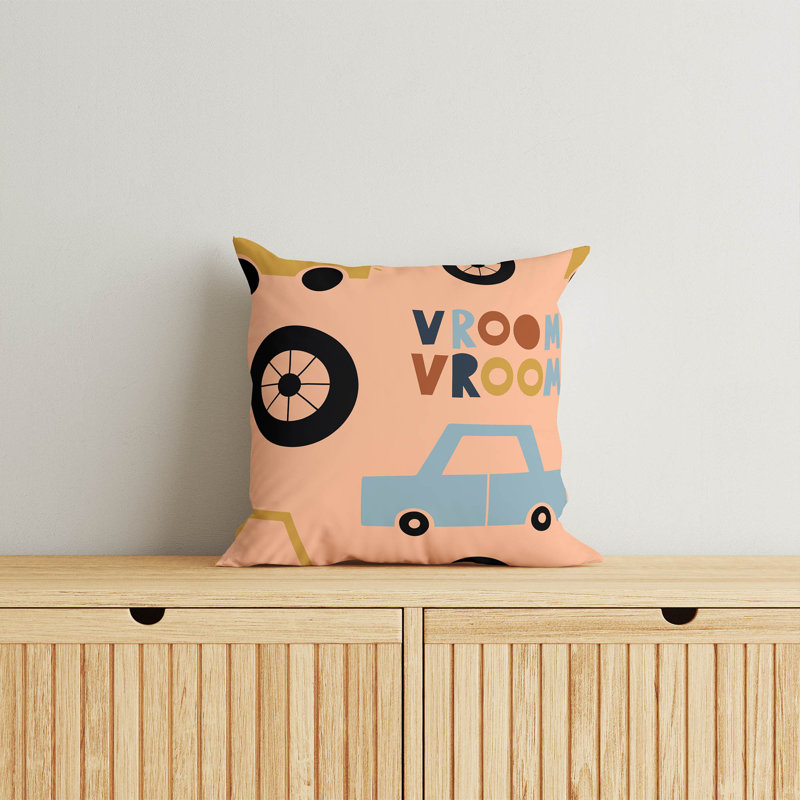 Coussin Vroom, H 18 po x l 18 po, Pêche / orange / or / orange