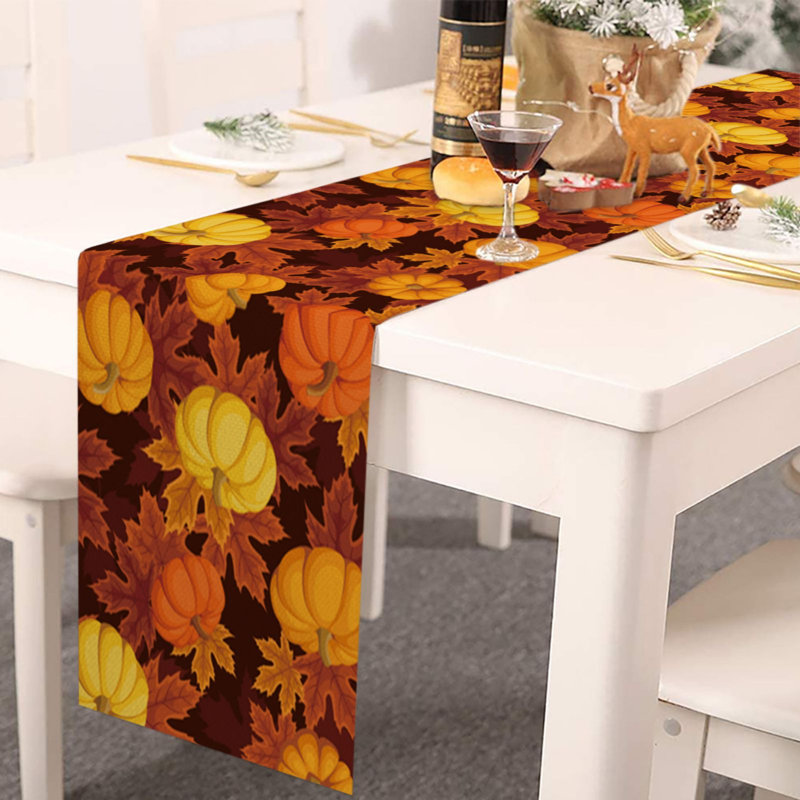 Chemin de table 13 x 70 po couleur d'automne, serviette de table en coton et lin orange citrouille orange rustique, chemin de table Halloween Thanksgiving Harvest, D
