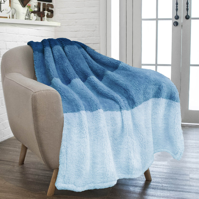 Jeté de lit Fluffy Sherpa, Lit simple, Dégradé / bleu mer