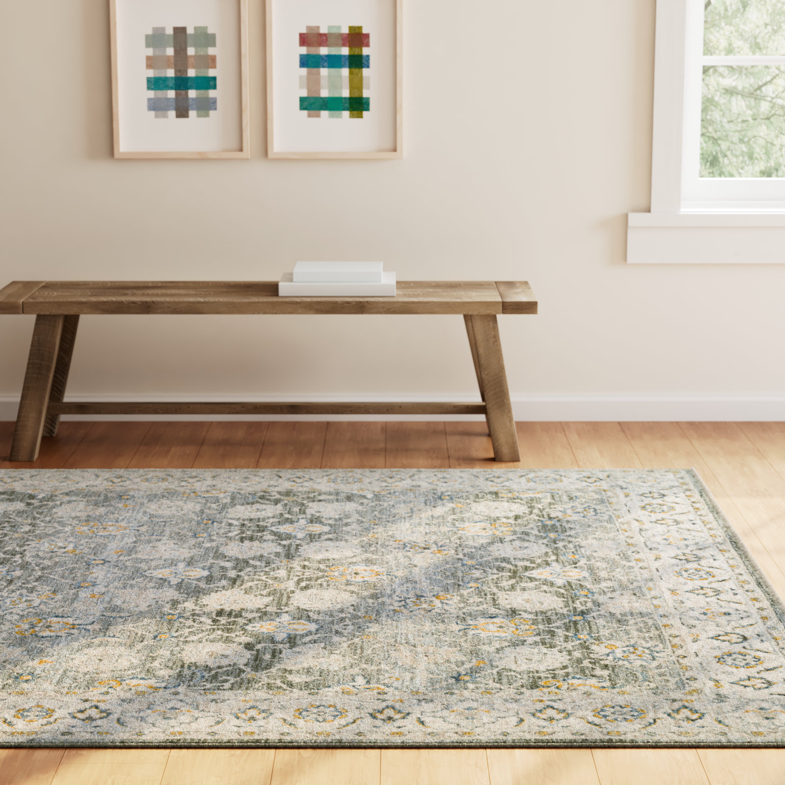 Delyse Olive/Gold/Beige/Gray Rug, Rectangle 9' x 12'2"