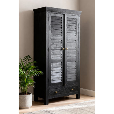 Jenna Louvered Doors Armoire In Natural Finish by 17 Stories