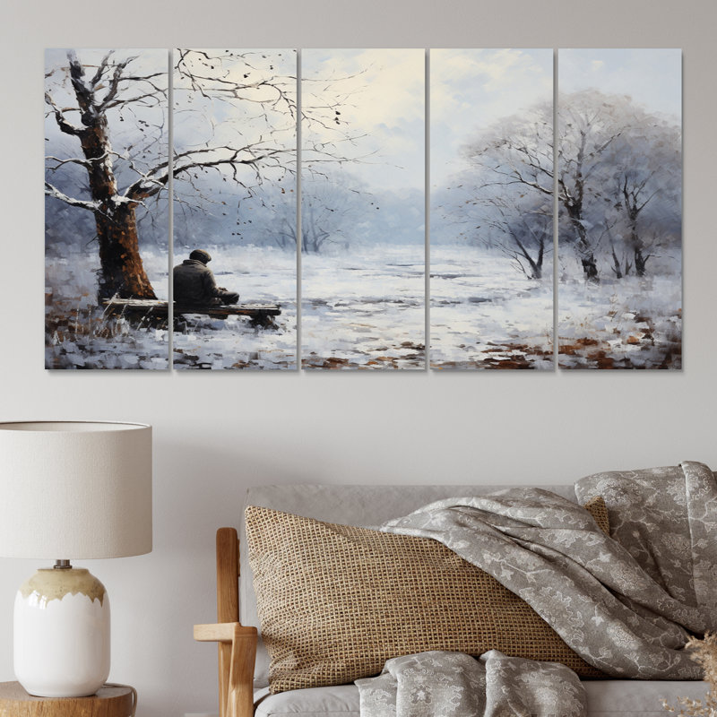 «Solitude Winter Landscape II - Landscape», reproduction sur toile - 5 panneaux égaux