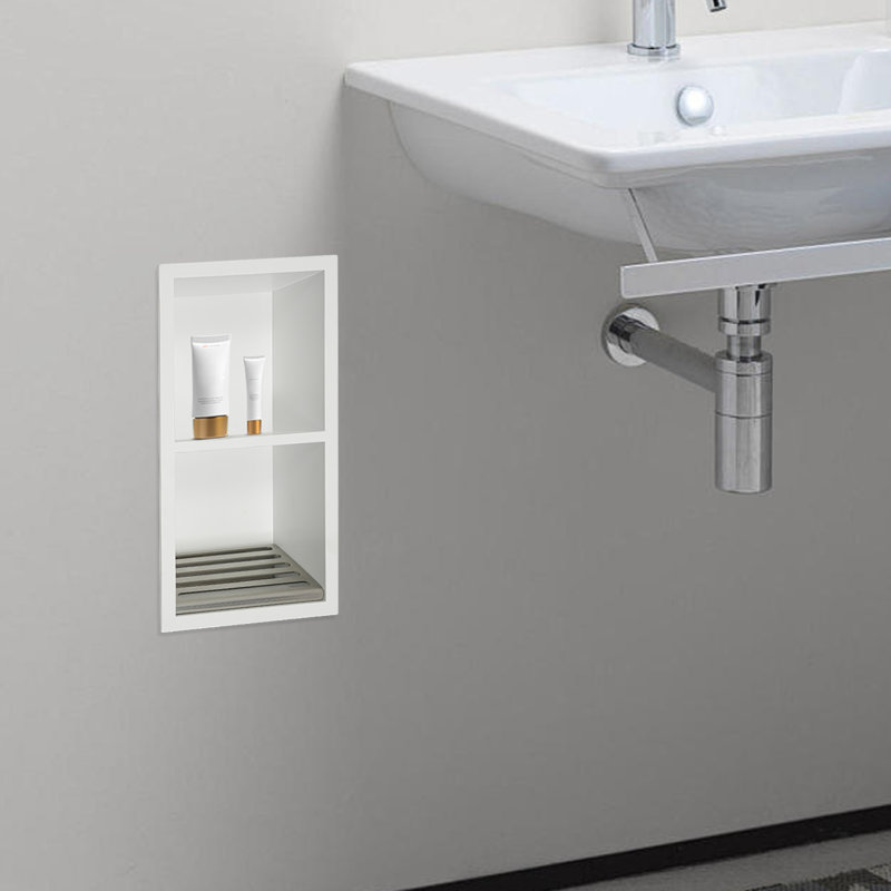7.08*13.38In 2-Tier Stainless Steel Recessed Storage Cabinet, Wall Recessed Cabinet, White