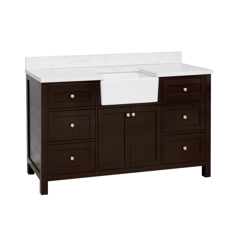 Yorkshire 60'' Single Bathroom Vanity with Engineered Stone Top, Chocolate