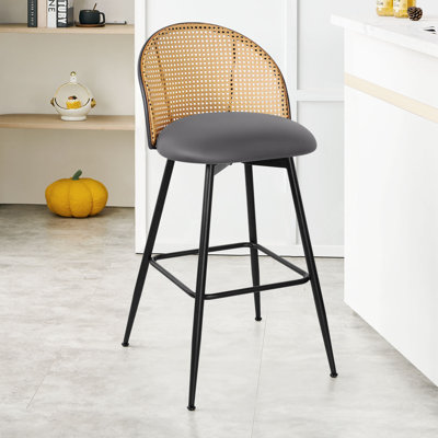 369° Swivel Upholstered Rattan Counter Height Bar Stool