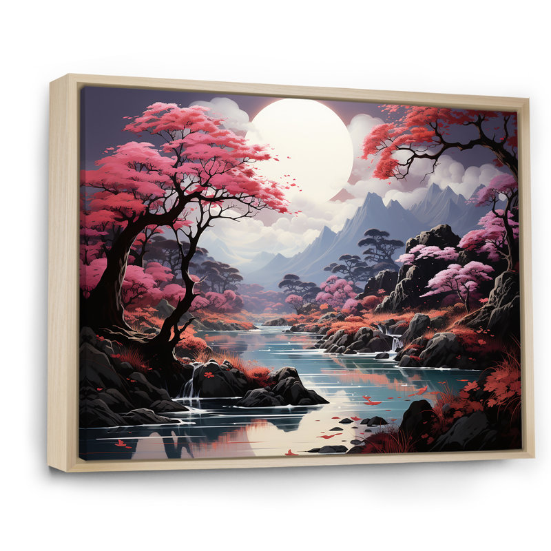 Magical Kawaii Moonlite River sur impression sur toile, Cadre naturel flottant, H 30 po x l 40 po x P 1,5 po