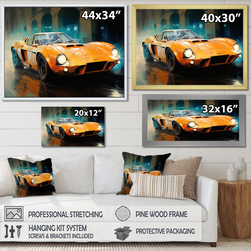 Grand prix, voiture de sport rétro sur toile, H 12 po x l 20 po x P 1 po, Cadre flottant blanc