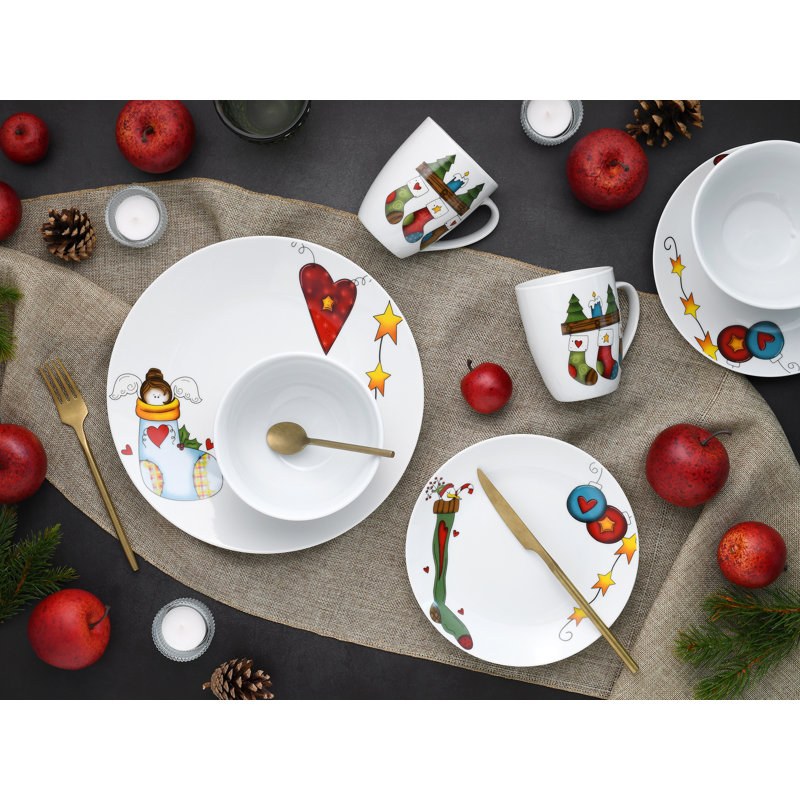 Luna Piece Porcelain China Dinnerware Set - Service for 4