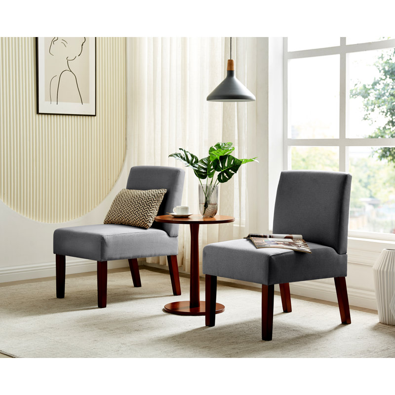 Ensemble de 2 chaises d'appoint en tissu avec table ronde en bois, Gris