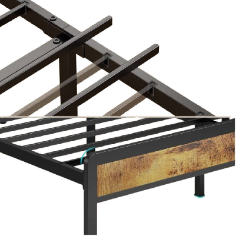 Structure de lit en lin Kewarra avec lattes de bois et espace de rangement, Gris foncé, Grand