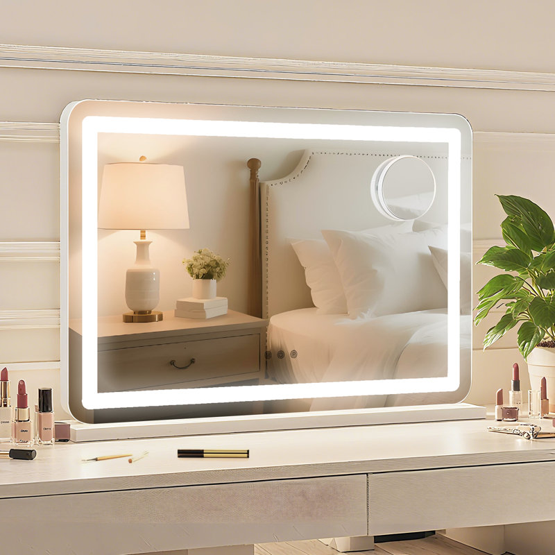 Miroir de salle de bain avec lumières, miroir de maquillage à DEL 21,65 po x 31,5 po avec commande tactile intelligente, 3 modes de couleur et luminosité réglable, miroir éclairé pour le bureau de maquillage, la chambre à coucher, le vestiaire