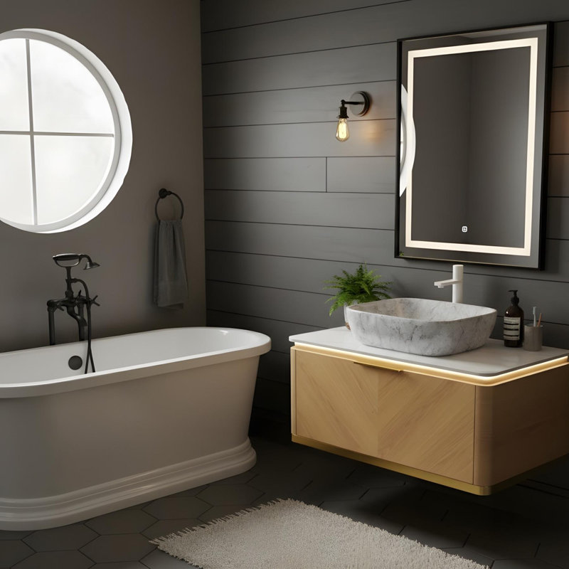 Meuble-lavabo mural 36 po avec tiroir et vasque rectangulaire en marbre, 36"