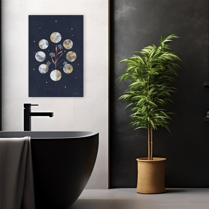 Luna I - marguerites noires, bleues et bleues, art céleste, H 24 po x l 16 po