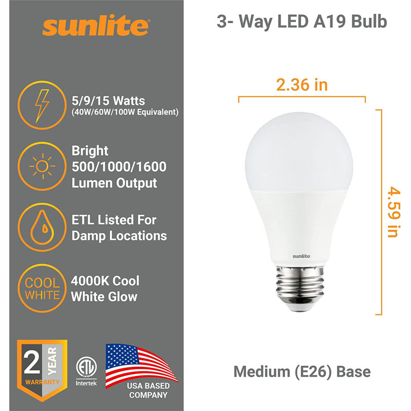 A19 DEL, ampoule à intensité variable, culot E26 / moyen (standard), Blanc froid