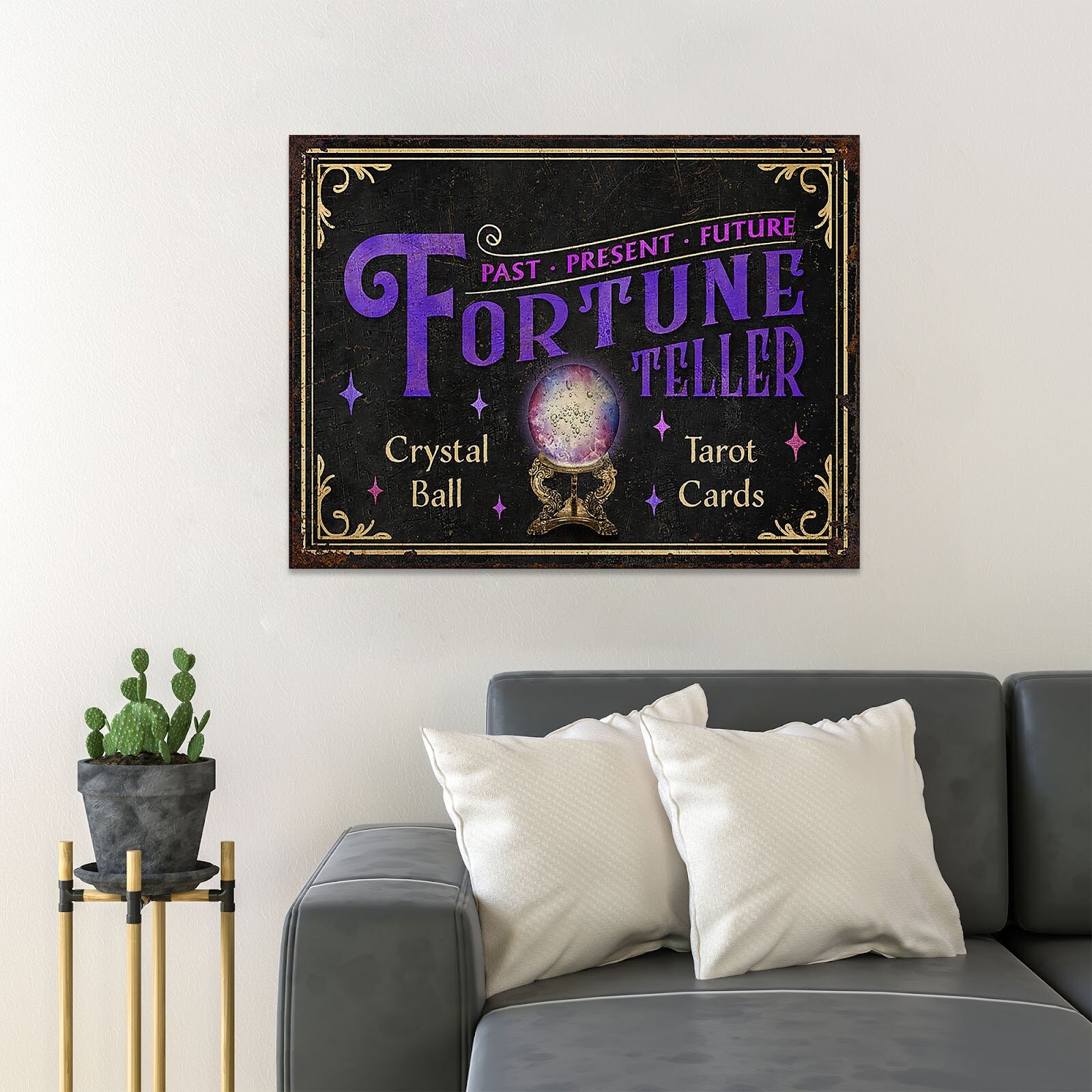 Purple Magic Ball - Crystal Ball, Tarot Cards - 1 Piece Rectangle Graphic Art Print on Wrapped Canvas Trinx Size: 24 H x 36 W x 2 D