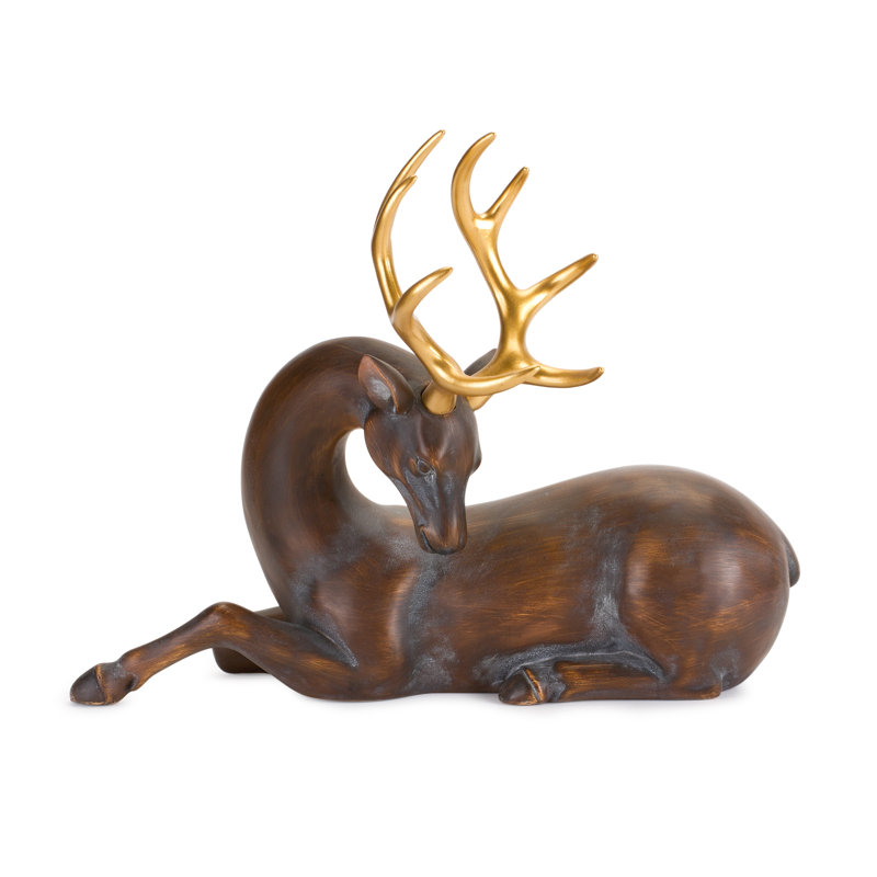 Figurine de cerf couché avec des bois dorés (ensemble de 2)