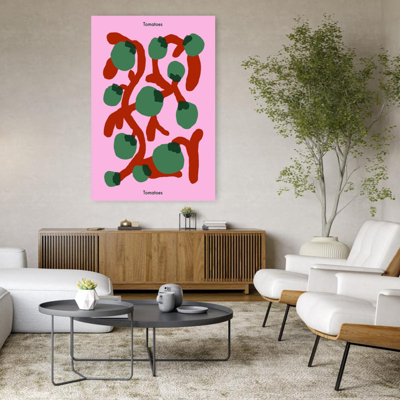 Tomate verte, art mural rose, H 48 po x l 32 po