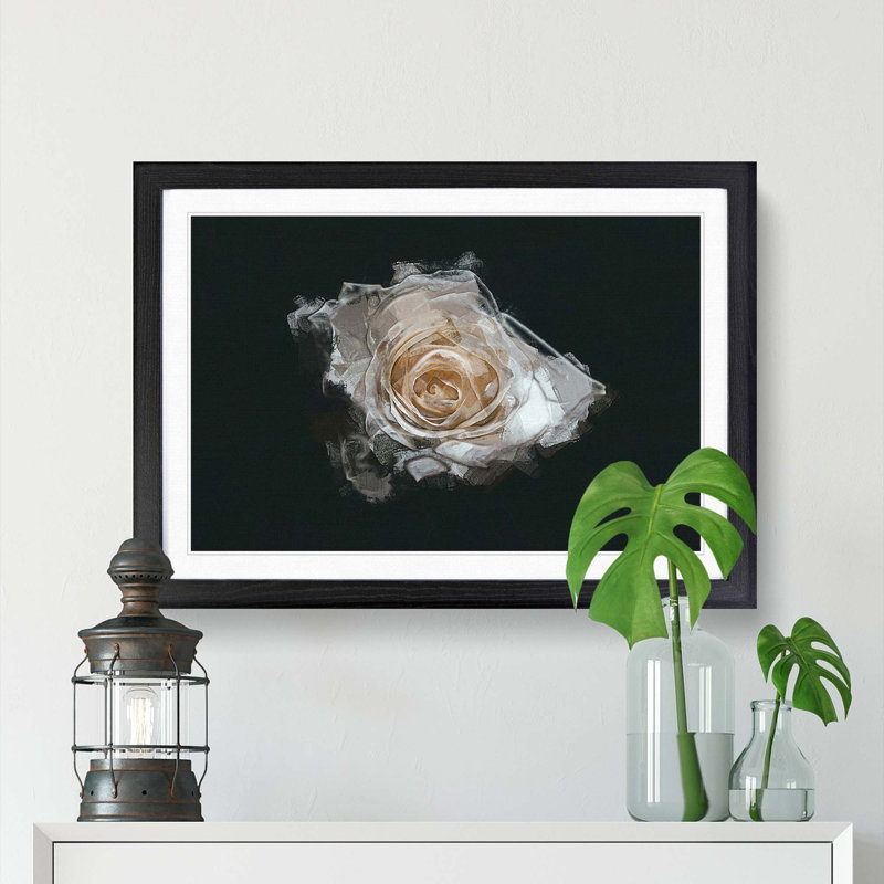 A White Rose in Abstract - Framed Print, Black Framed, 62cm H x 87cm W x 2cm D