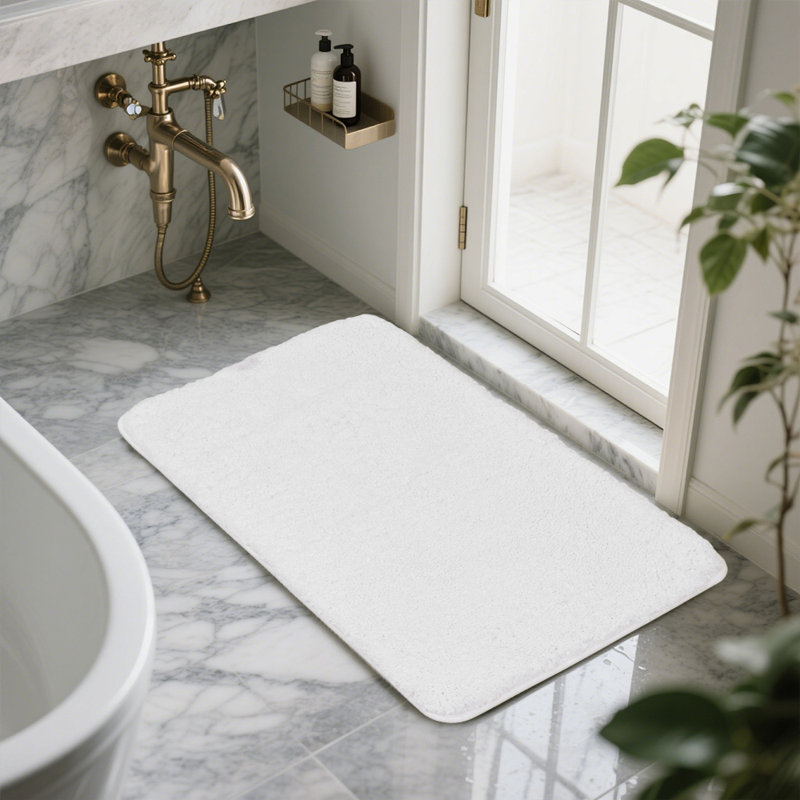 Non-Slip Bath Mat, Single- 80cm  L x 50cm W, White