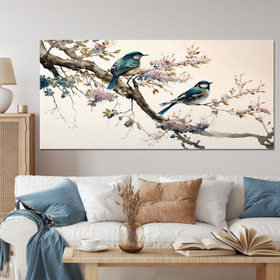 «Multicolor Birds On Plum Blossoms Tree», reproduction d'art sur toile