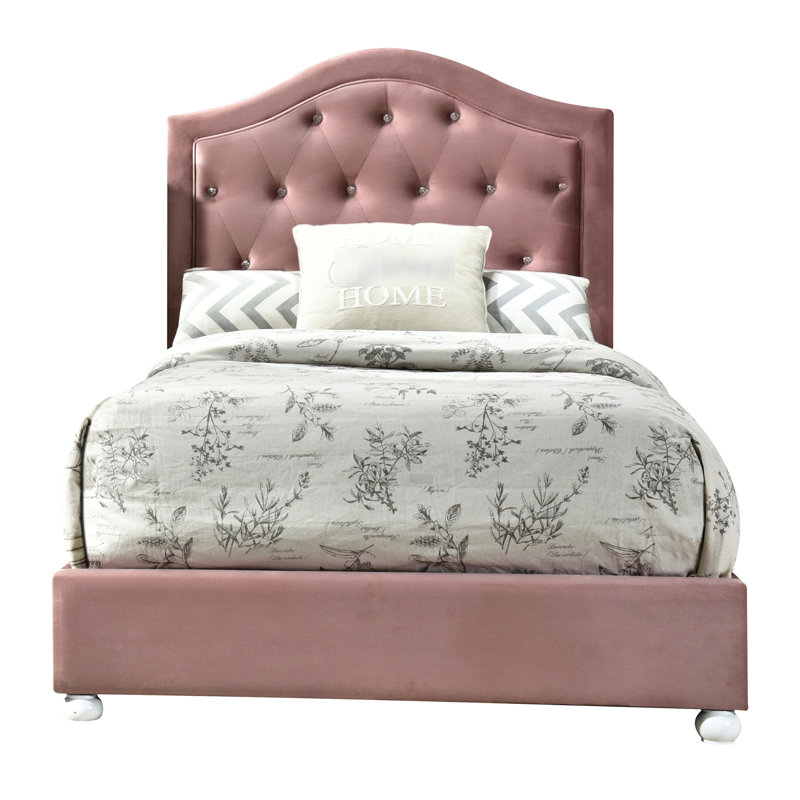 Lit simple rose - aucun sommier requis, conception pratique de 47,16 po Hauteur, tendance