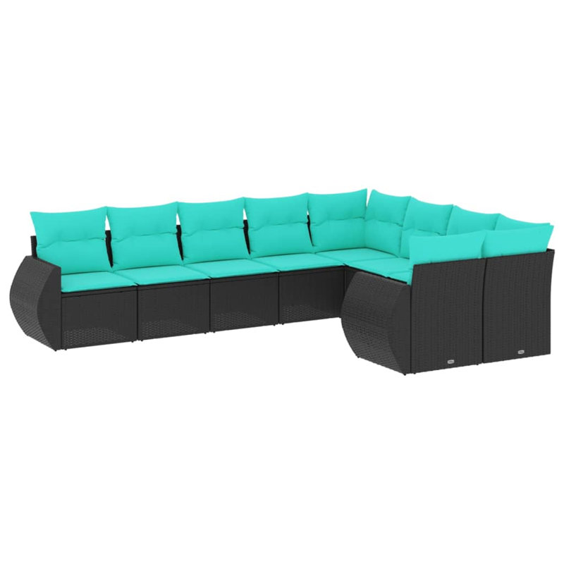  Ensemble de canapé de patio 9 pièces avec coussins en rotin de polyester noir