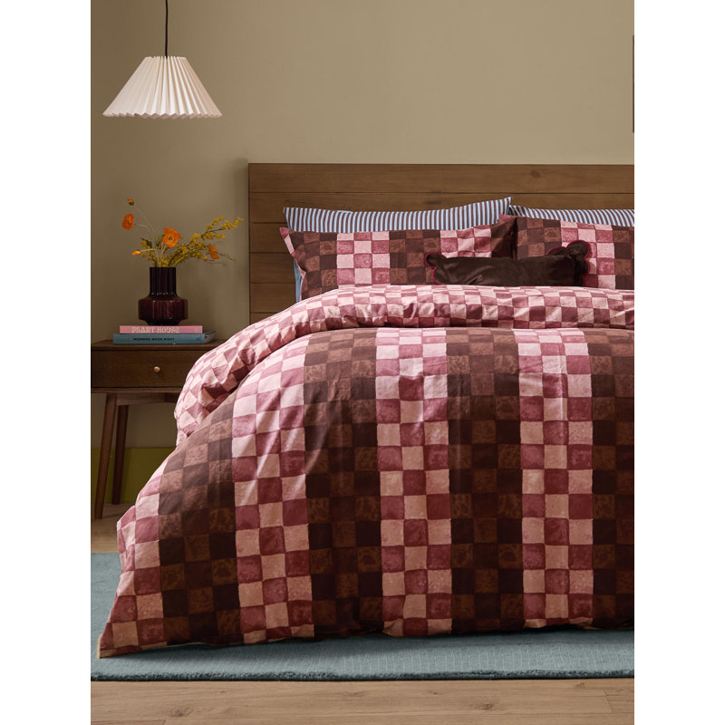 Huxley Cotton Blend Chequered Duvet Cover Set, Super King Duvet Cover + 2 Standard Pillowcases