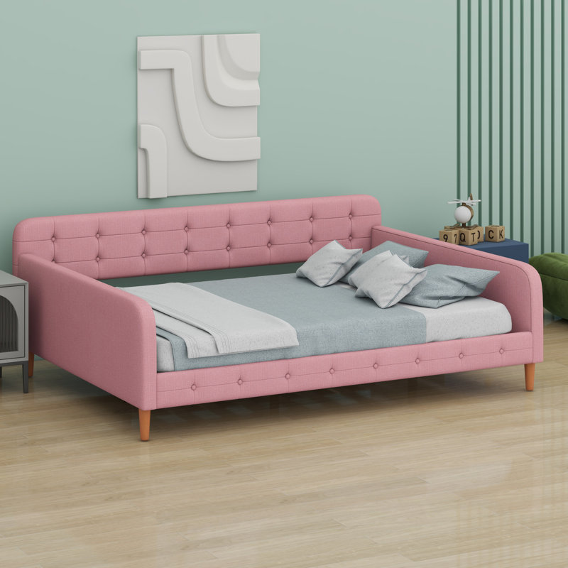 Upholstered Daybed With 4 Support Legs, Rubine