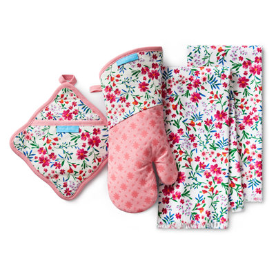 Ensemble de 4 serviettes de cuisine, gant de cuisine et support à casseroles DRAPER James, blanc / multicolore