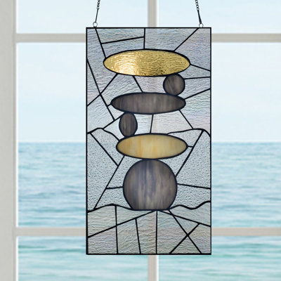 18"H Namaste Stacked Stones-Stained Glass Window Panel