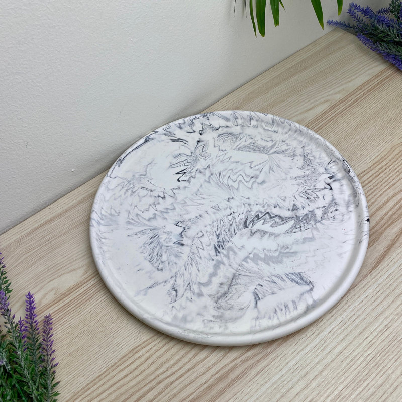 Large Round Tray/ Decorative Plate, Grey