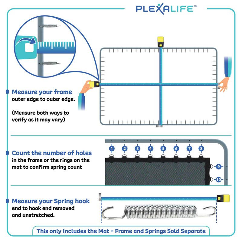 Plexalife Replacement Jumping Mat, fits for 10x17 FT. Rectangular Trampoline Frames with 108 V-Rings, Using 7" springs - MAT ONLY