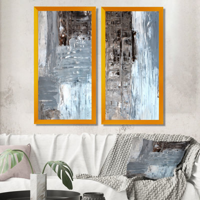 Ensemble de 2 peintures sur toiles colorées dans des tons de gris et de brun