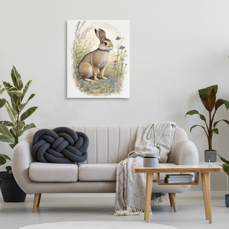 Rabbit with Meadow Blooms Canvas Wall Art by Denise Dundon, 20" H x 16" W x 1.5" D