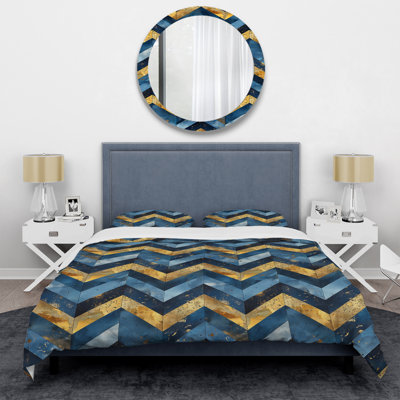 Ensemble de housse de couette à chevrons bleu doré et bleu Glam III