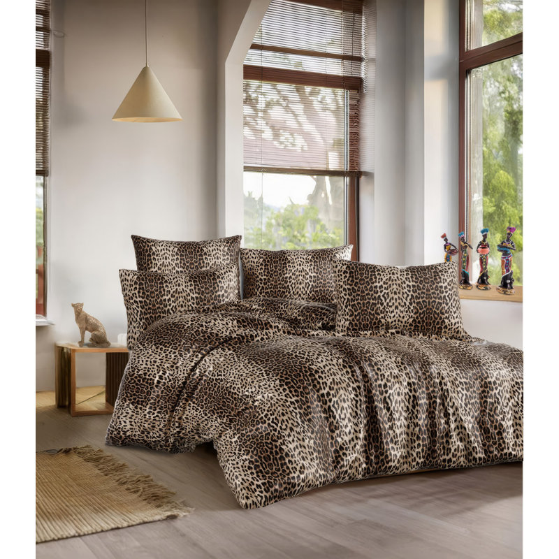 Elegant Double Quilt Cover Set, Brown & Beige, Includes Duvet Cover (78.7 x 86.6), Flat Sheet (86.6 x 94.5), 2 Pillowcases (19.7 x 27.6) | 50% Cotton / 50% Polyester, 127 Thread Count, Machine Washable, Button Closure