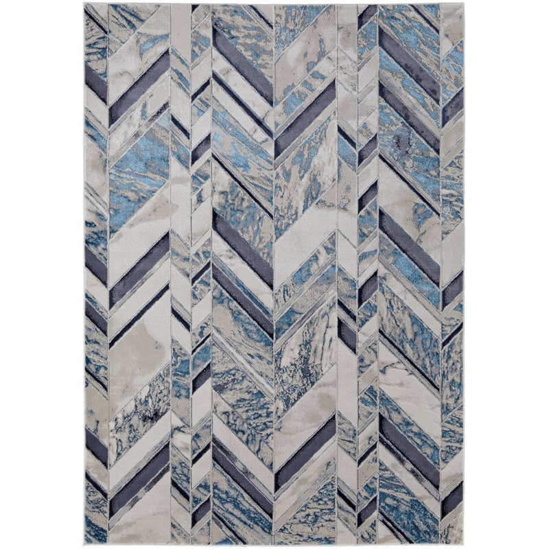 Blue and Gray Geometric Synthetic 4' x 6' Area Rug