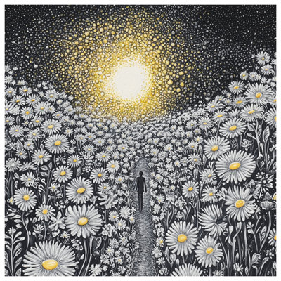 Man Walking Through Daisies Bath Mat