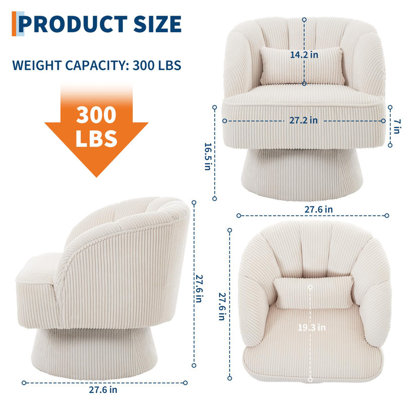 Fauteuil demi-tonneau pivotant Modern, Velours côtelé beige