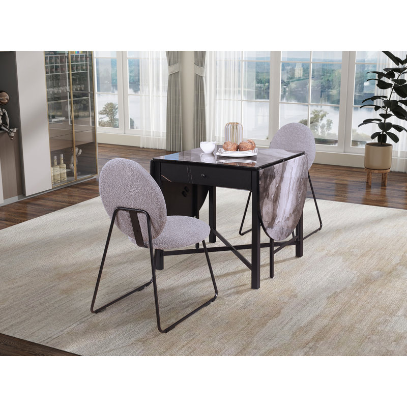 3-Piece Dining Set With PU Upholstered Chairs And Metal Legs