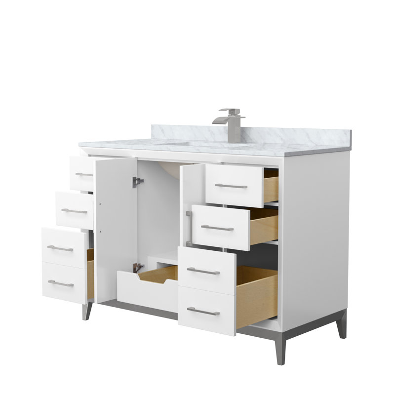 Amici Single Bathroom Vanity Set, Brushed Nickel, 48", Carrara Marble (White)
