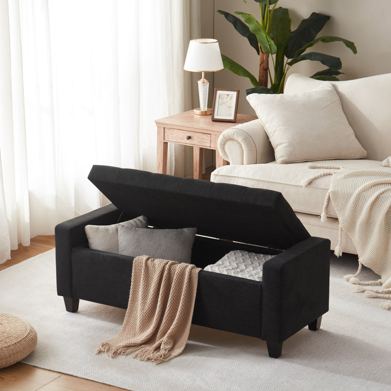 Banc de rangement rembourré en polyester 48,8 po, Gris foncé
