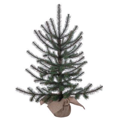 Tabiona Pine Artificial UnLit Christmas Tree with Realistic Blend of PVC/Hardneedle Tips, Full Down Branches and Decorative Burlap Base.