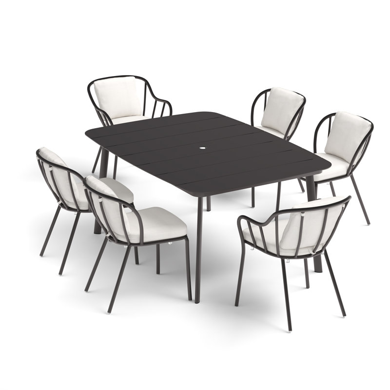 Malti 7-Piece 63" Rectangular Dining Table, Armchairs & Side Chairs Set, Carbon