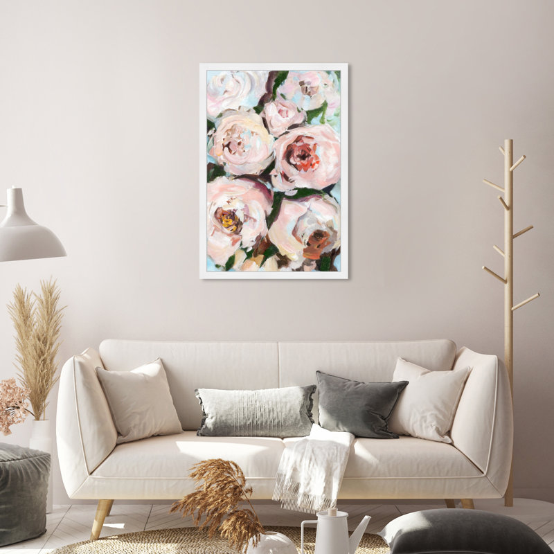 Magnifiques pivoines - peinture encadrée, H 32 po x l 22 po, Cadre blanc