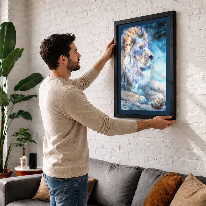 Lion In Winter Light Modern - Print, A4 - 29.7 x 21.0 cm, White