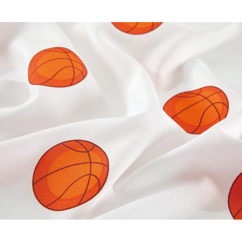 Full Size White and Orange Basketball Microfiber Sheet Set