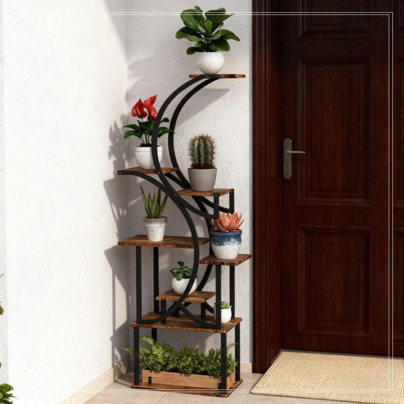 Support pour plante en forme de S, tablette pour plante à 8 niveaux, support à plante d'angle pour plantes multiples